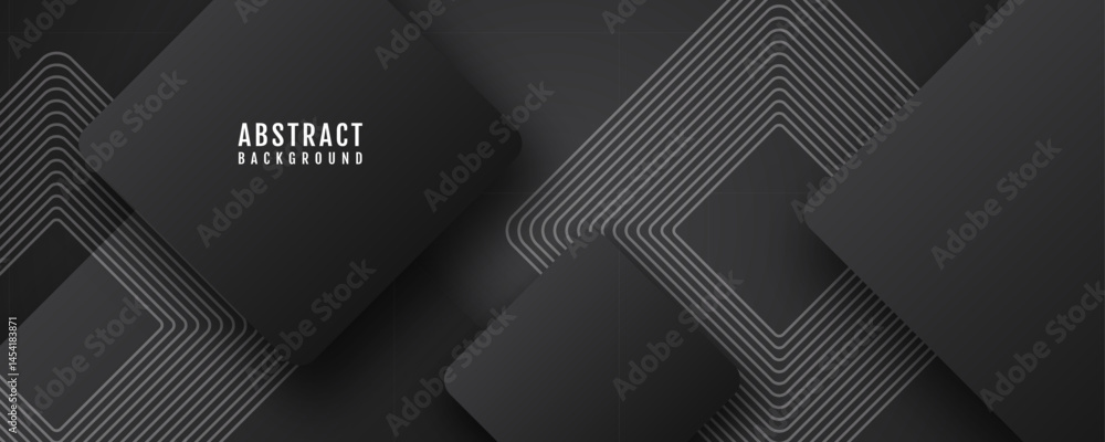 Poster 3d black abstract background overlap layer on dark space with rounded squares effect decoration. mod
