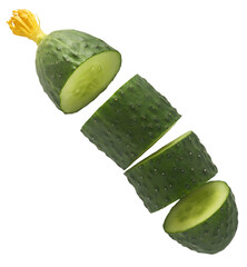 Fresh raw cucumber  falling in the air isolated on white background. Food levitation or zero...