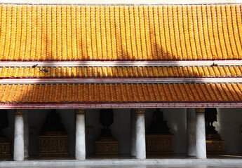Wat Benchamabophit Dusitwanaram, an ancient temple with beautiful artwork, a famous tourist attraction located in Bangkok, Thailand.