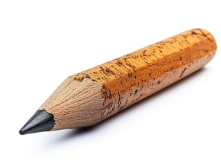 Worn pencil, close-up.  Wooden body, graphite lead