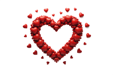Heart Shape Made of Red 3D Hearts on Transparent Background

