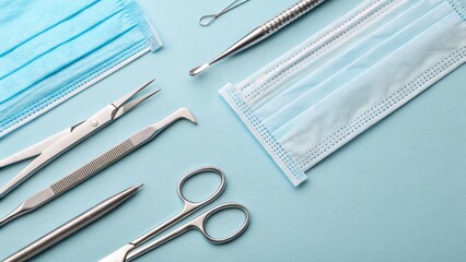 Surgical Instruments on Blue Medical Background