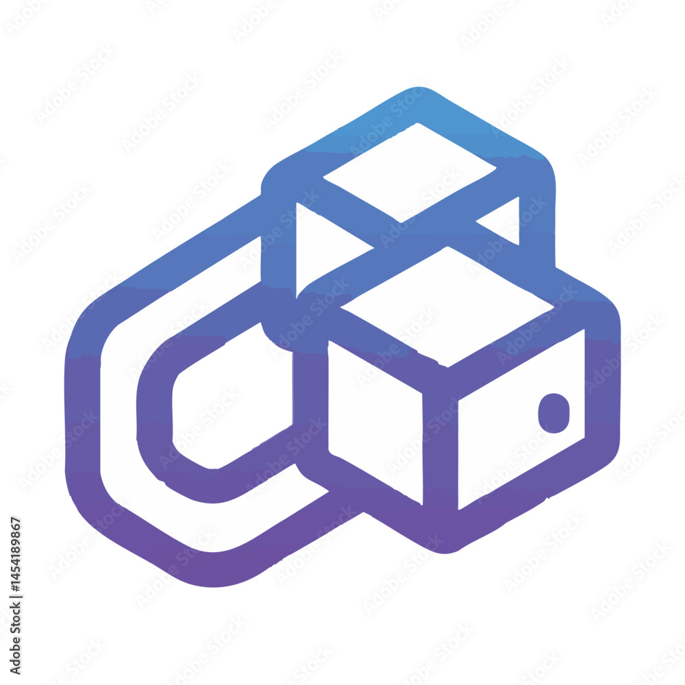 Poster abstract cube and curve outlined