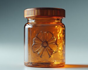 Amber glass jar with embossed flower design