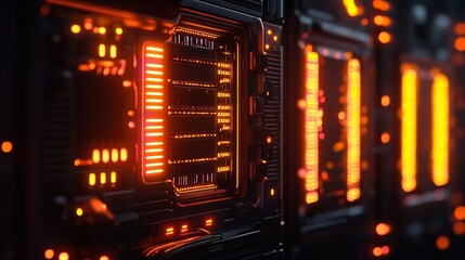 Obraz premium Abstract technology background with glowing lights for server room or computer system design 100