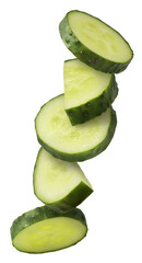 Fresh raw cucumber  falling in the air isolated on white background. Food levitation or zero...