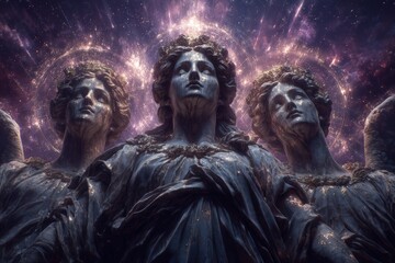 Modern artistic visions of angels in spiritual or surreal settings, ideal for editorial projects, book covers, spiritual content, emotional storytelling, or fine art decor.