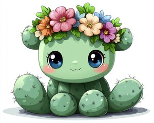 Cute cactus bear with flower crown