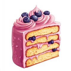 Delicious layered cake slice with frosting and blueberries