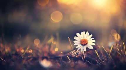 Obraz premium Serene daisy meadow with blurred bokeh and natural light atmosphere