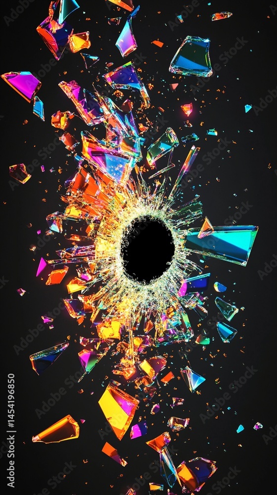 Poster a vibrant explosion of color and sharp shards captures the dynamic beauty of shattered glass, illust