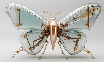 Mechanical butterflies, the combination and crystallization of nature and industry. Concept map, abstract, science fiction, business, advertisement, poster, wallpaper, background, model, 3d