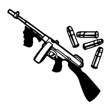 black tommy gun and bullets clip art preview