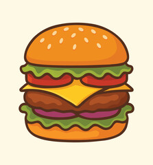 vector art of cartoon cheeseburger, burger vector