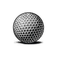 Vintage Golf Ball Illustration - Black and White Line Art, drawn in an engraved, woodcut style with fine details sketch engraving vector illustration. Scratch board imitation. Black and white image. 