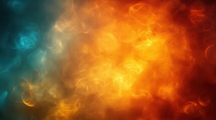 Abstract blend of fiery orange and icy blue, diffused smoke or mist