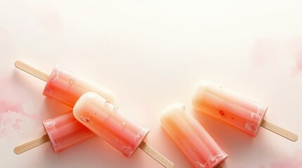 Pastellfarbene Eis am Stiel auf zartem Farbverlauf