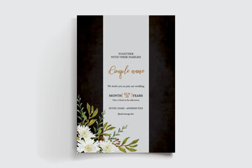 WEDDING INVITATION FRAME WITH FLOWER DECORATIONS AND FRESH LEAVES