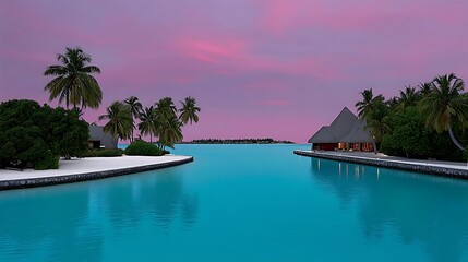 Obraz premium Maldives Sunset Tropical Paradise Island Resort.