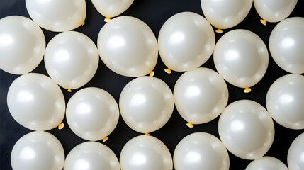 Elegant monochrome composition featuring pristine white pearlized balloons