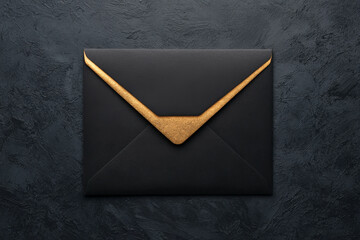 Stylish black envelope with a gold accent on a dark textured background.