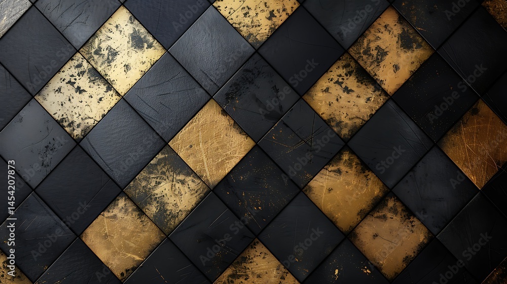 Aufkleber abstract close-up of a dark, textured surface with a diagonal checkered pattern of black and weather