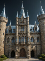 Medieval Castle with Futuristic Glass Towers Surreal Landscape Ancient Stone Fortress Blended with Modern Transparent Skyscrapers Fantasy Hybrid Architecture Unique Structure Combining Historic Castle