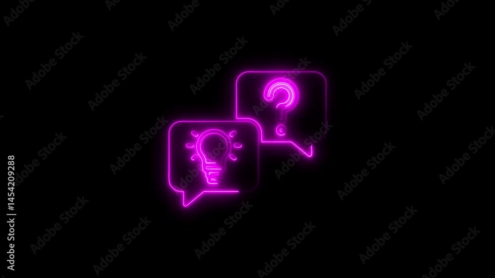 Aufkleber Animated neon lightbulb question mark and speech bubbles suggesting problem solving