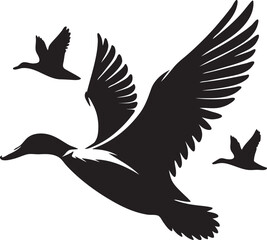 Fototapeta premium Flying Duck Silhouette Vector – Bird Migration Black Icon