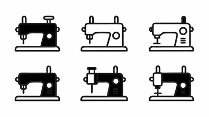 Classic Sewing Machine Collection with Multiple Vintage Models in Vector Illustration
