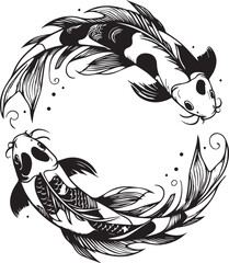 Black and White Koi Fish Illustrations