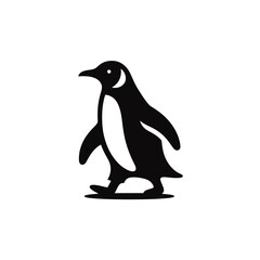 Fototapeta premium Black silhouette of a penguin walking logotype