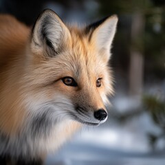 Fototapeta premium Curious fox exploring snowy forest surroundings during winter