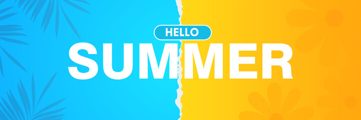 Banner design with a summer theme with dominant colors of yellow and blue