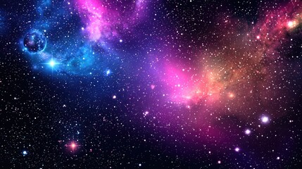 Fototapeta premium A vibrant cosmic nebula of swirling colors and celestial objects.