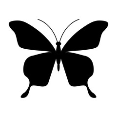 Simple, black silhouette of a butterfly with its wings spread wide. Vector