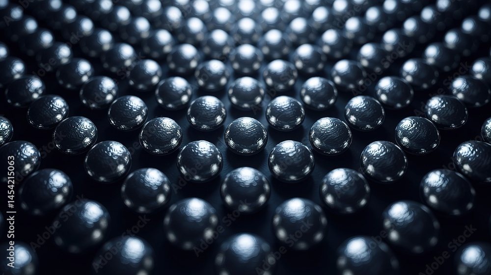 Poster metallic spheres arrayed in diminishing perspective with reflect
