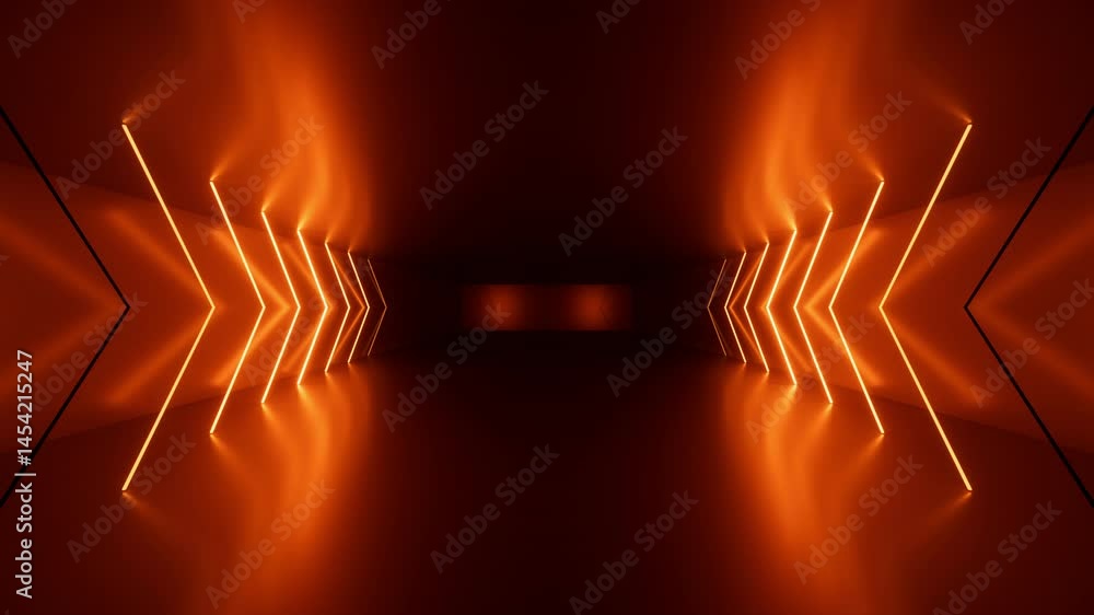 Poster 3d looping animated background. linear arrows glow with red neon light, flashing and showing forward