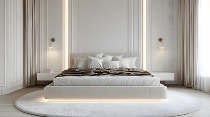 Modern bedroom interior design with a minimalist aesthetic.