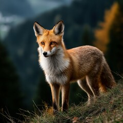 Obraz premium Majestic fox gazing in a serene forest landscape