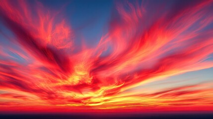 Obraz premium Fiery Sunset Sky, Dramatic Cloudscape, Horizon, Fiery Colors