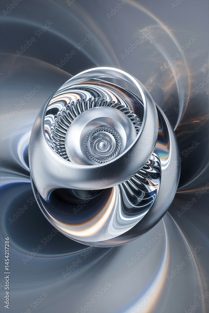 Aufkleber metallic spiral sphere with intricate inner structure and abstra