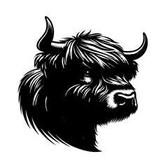 Fototapeta premium Highland Cow Full Body Flat White Background Logotype