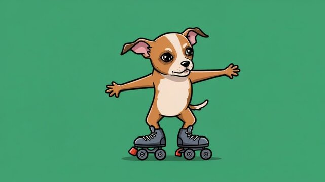 Adorable Chihuahua Roller Skating Cartoon Illustration