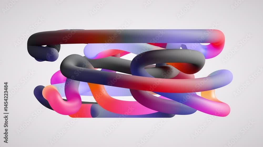 Aufkleber looping 3d animation, volumetric maze of tangled colorful curvy tubes isolated on white background, 