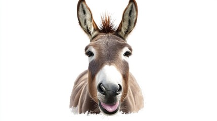 Fototapeta premium Smiling donkey portrait, front view, detailed illustration
