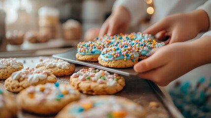 Holiday baking concept: Festive sugar baked good with sprinkles ready to eat.