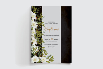WEDDING INVITATION FRAME WITH FLOWER DECORATIONS AND FRESH LEAVES