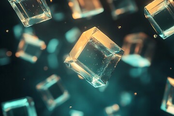 Dynamic Transparent Glass Cubes with Depth and Light Effects  
