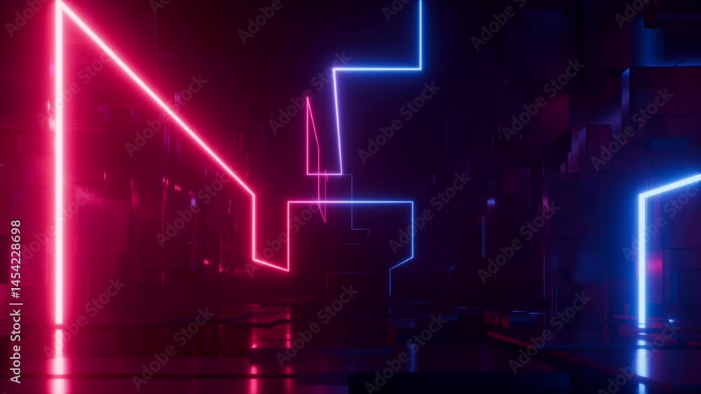 Poster looping 3d animation. flight inside ultraviolet virtual space, moving forward through endless tunnel